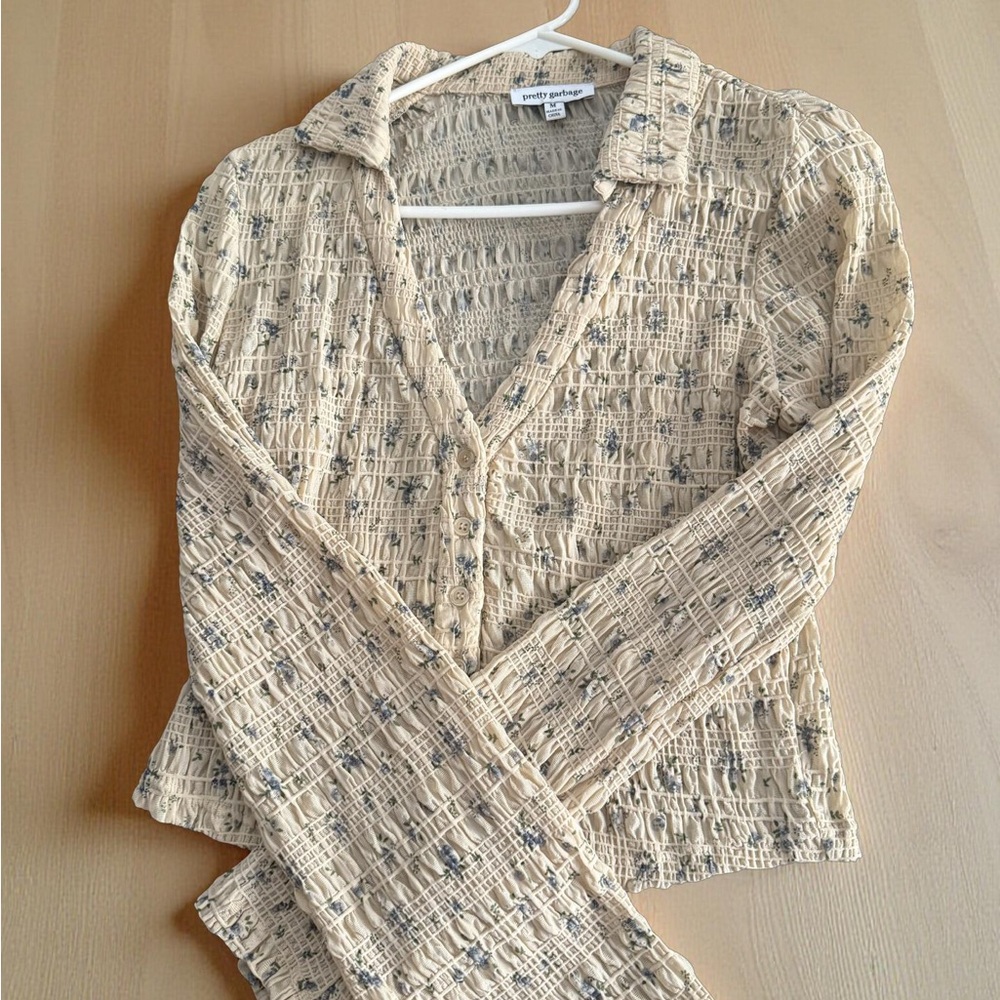 Textured Beige Button-Down Shirt